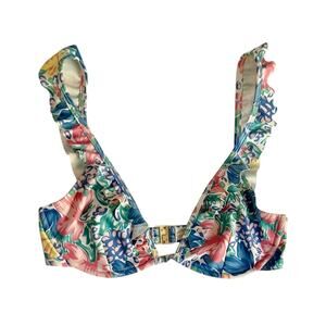 FAITHFULL THE BRAND Chaumont Bikini Top S – Multicolor Floral, Ruffled Underwire